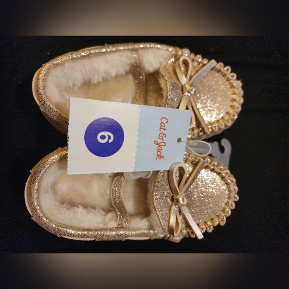 Toddler Girls' size 6 Gold Cellina Moccasin Slippers - Cat & Jack  Glitter - Picture 3 of 6